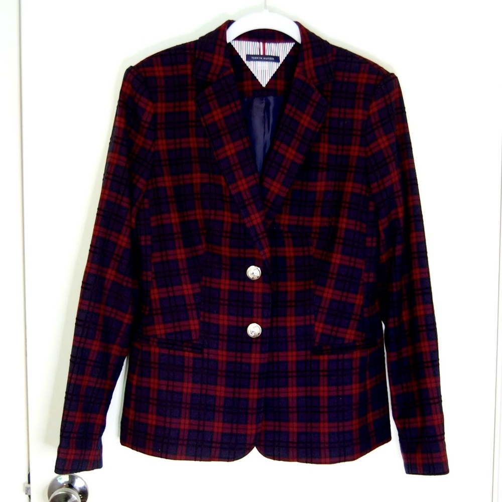 Tommy Hilfiger Plaid Blazer w/ Elbow Patches